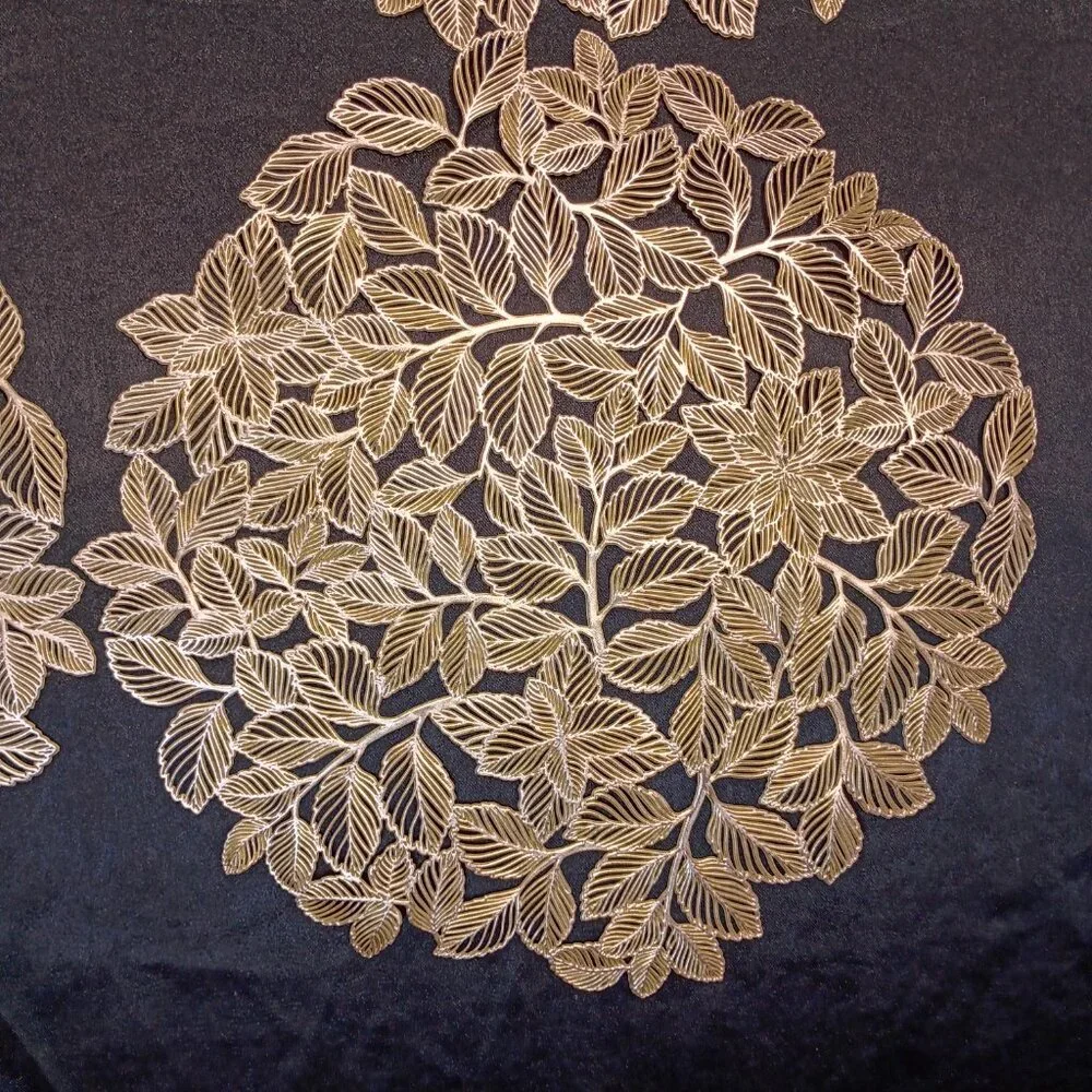 Gold Vinyl Placemats Set of 4 MCM Vintage Style Round Textured Christmas 14.5 in